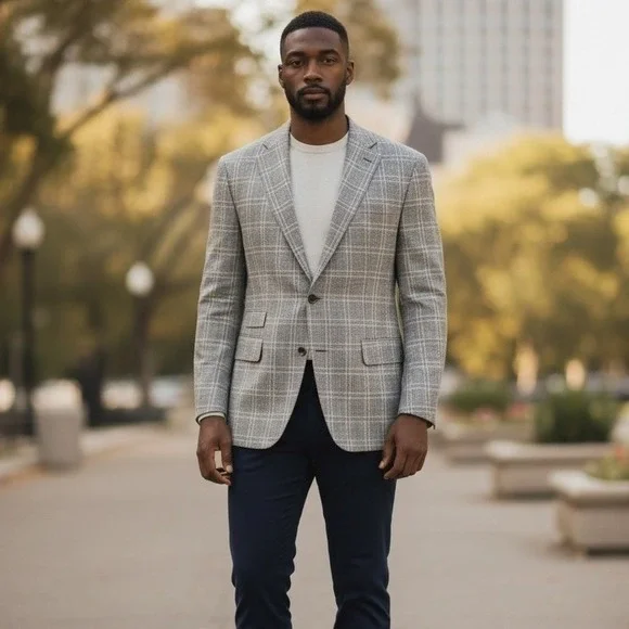 Lauren Ralph Lauren Lassiter 100% Linen Plaid Sport Coat Blazer 40S Cream Grey - Picture 4 of 16